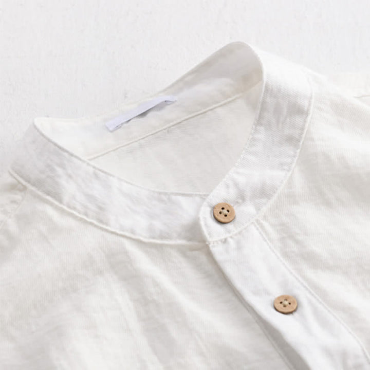 Buddha Stones Camicia da uomo estiva a maniche corte, stile Tang, casual, con colletto alla coreana, mezzo bottone e taschino applicato. - image 13