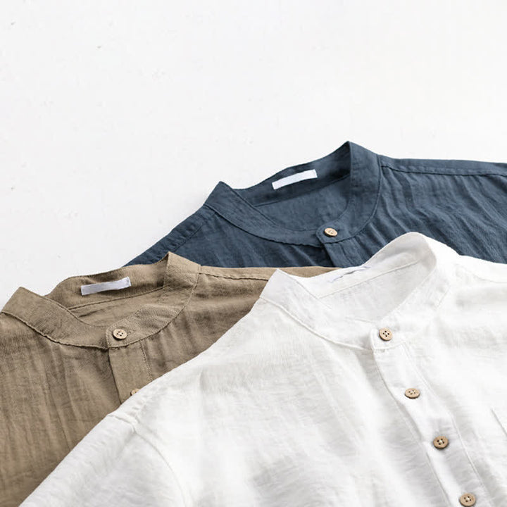 Buddha Stones Camicia da uomo estiva a maniche corte, stile Tang, casual, con colletto alla coreana, mezzo bottone e taschino applicato. - image 20