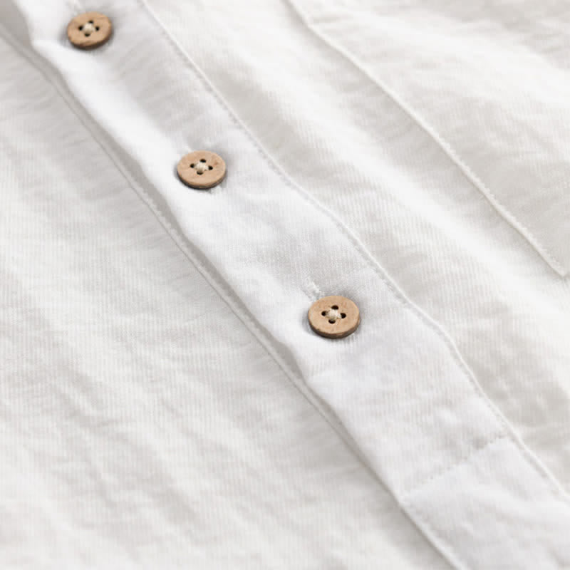Buddha Stones Camicia da uomo estiva a maniche corte, stile Tang, casual, con colletto alla coreana, mezzo bottone e taschino applicato. - image 14