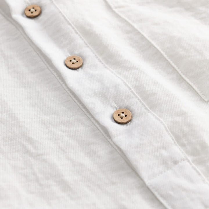 Buddha Stones Camicia da uomo estiva a maniche corte, stile Tang, casual, con colletto alla coreana, mezzo bottone e taschino applicato. - image 14
