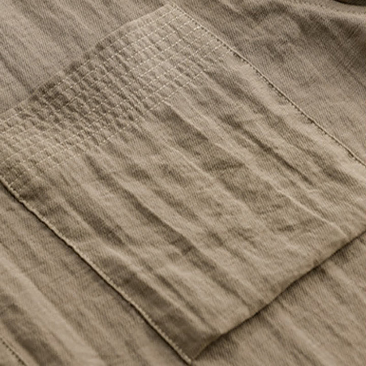 Buddha Stones Camicia da uomo estiva a maniche corte, stile Tang, casual, con colletto alla coreana, mezzo bottone e taschino applicato. - image 2