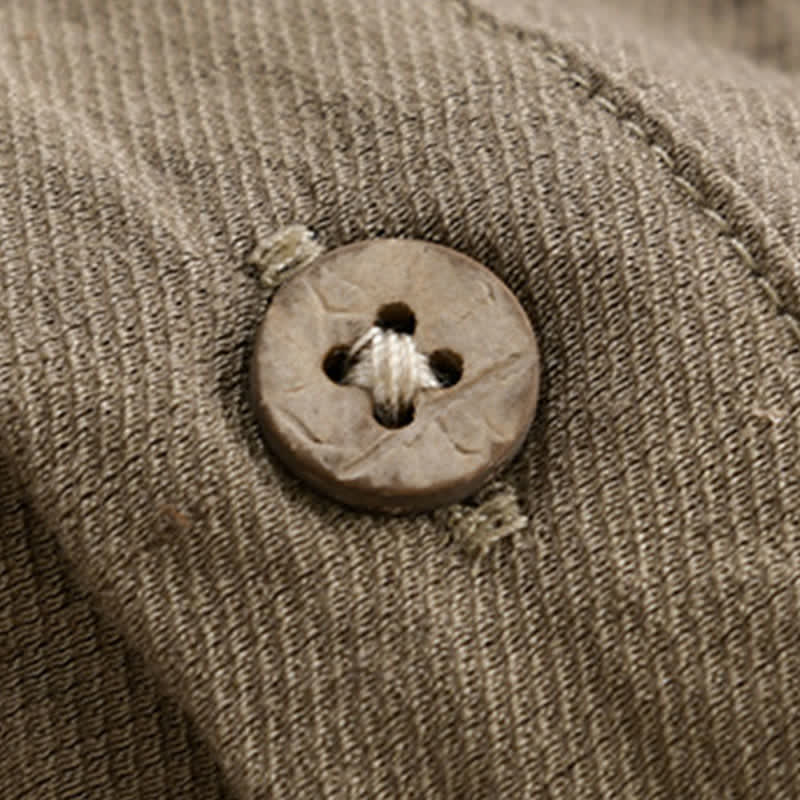 Buddha Stones Camicia da uomo estiva a maniche corte, stile Tang, casual, con colletto alla coreana, mezzo bottone e taschino applicato. - image 3