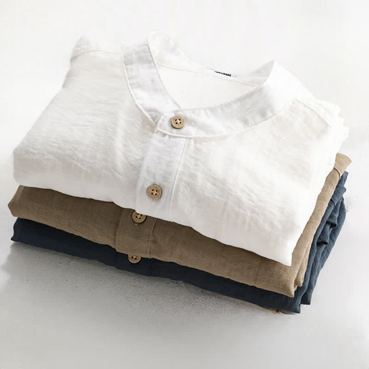 Buddha Stones Camicia da uomo estiva a maniche corte, stile Tang, casual, con colletto alla coreana, mezzo bottone e taschino applicato. - image 18