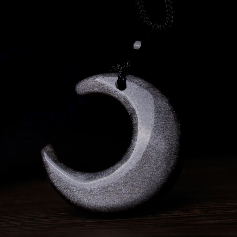 Buddha Stones Argento Naturale Lucentezza Ossidiana Selenite Cristallo Mezzaluna Yin Yang Coppia Protezione Collana Pendente - image 5