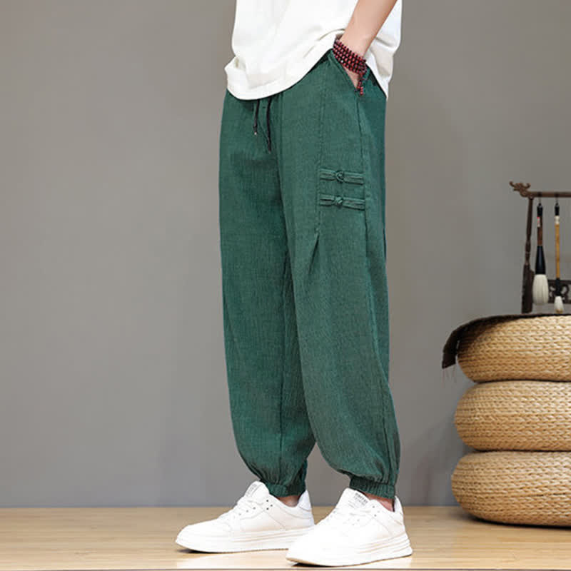 Buddha Stones Pantaloni estivi casual stile Tang, modello harem da uomo, a tinta unita, corti, con tasche. - image 32