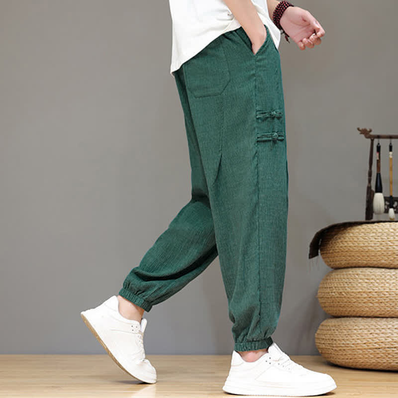 Buddha Stones Pantaloni estivi casual stile Tang, modello harem da uomo, a tinta unita, corti, con tasche. - image 31