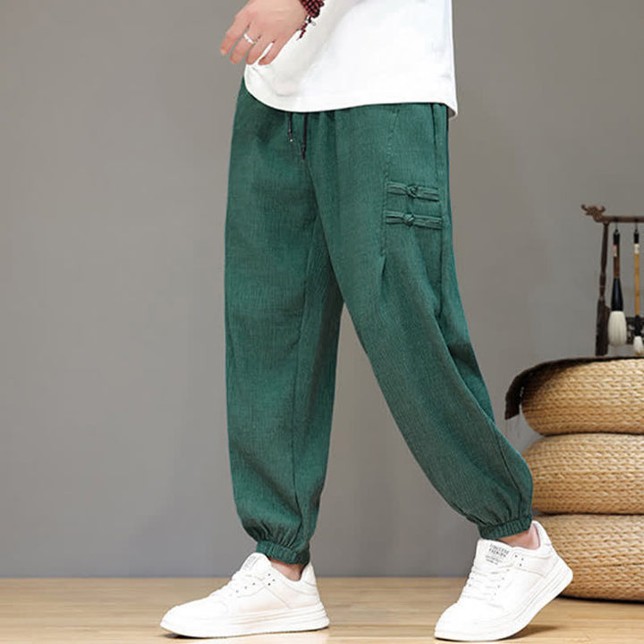 Buddha Stones Pantaloni estivi casual stile Tang, modello harem da uomo, a tinta unita, corti, con tasche. - Verde Mare Chiaro - US/UK/AU46, EU56 (5XL) - image 30