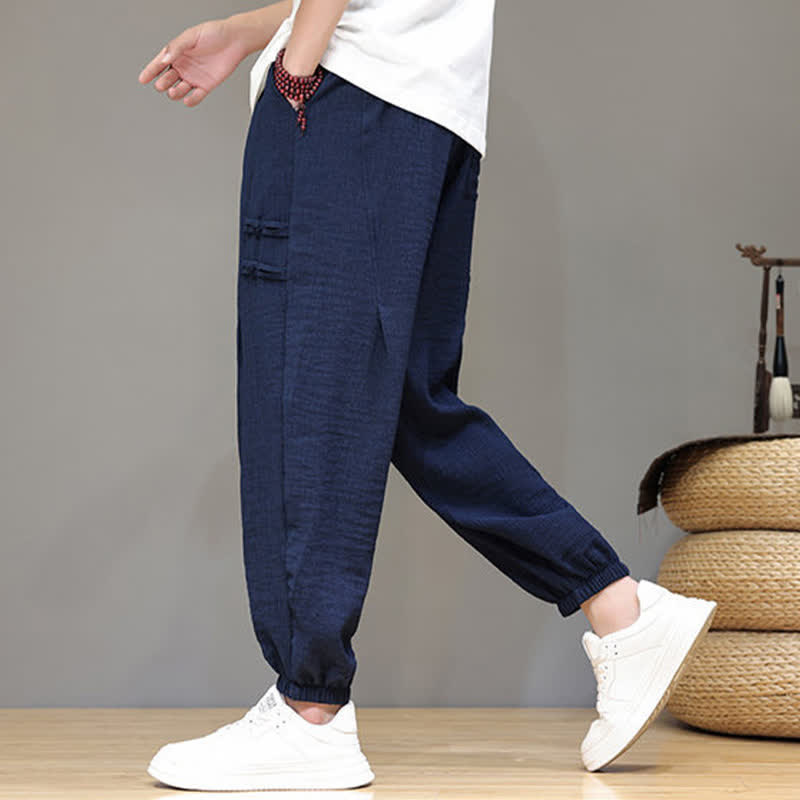 Buddha Stones Pantaloni estivi casual stile Tang, modello harem da uomo, a tinta unita, corti, con tasche. - image 6