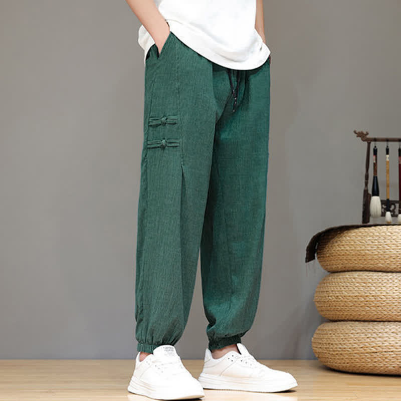 Buddha Stones Pantaloni estivi casual stile Tang, modello harem da uomo, a tinta unita, corti, con tasche. - image 33