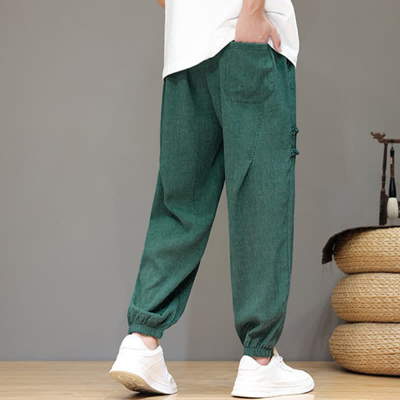 Buddha Stones Pantaloni estivi casual stile Tang, modello harem da uomo, a tinta unita, corti, con tasche. - image 34