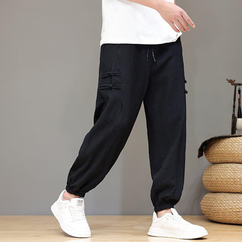 Buddha Stones Pantaloni estivi casual stile Tang, modello harem da uomo, a tinta unita, corti, con tasche. - image 12