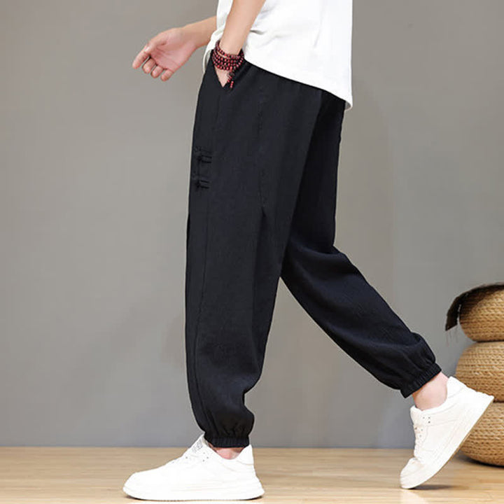 Buddha Stones Pantaloni estivi casual stile Tang, modello harem da uomo, a tinta unita, corti, con tasche. - image 15