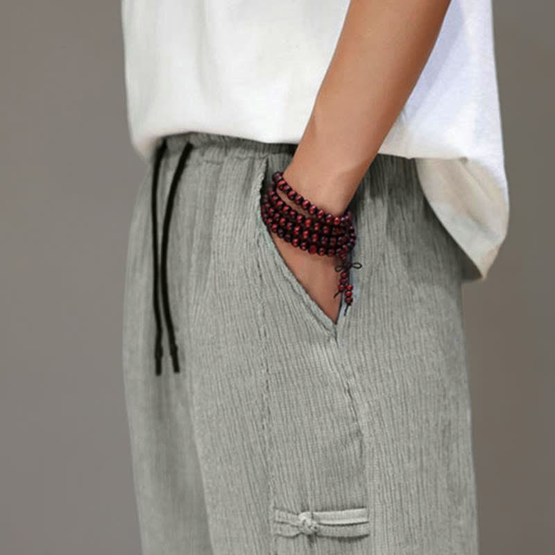Buddha Stones Pantaloni estivi casual stile Tang, modello harem da uomo, a tinta unita, corti, con tasche. - image 27