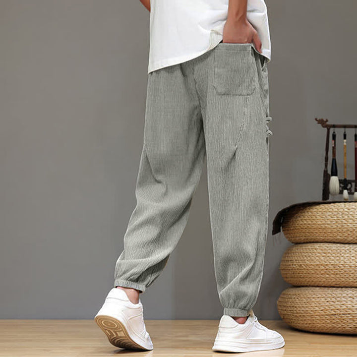 Buddha Stones Pantaloni estivi casual stile Tang, modello harem da uomo, a tinta unita, corti, con tasche. - image 20