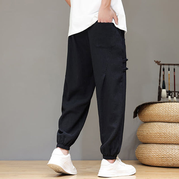 Buddha Stones Pantaloni estivi casual stile Tang, modello harem da uomo, a tinta unita, corti, con tasche. - image 11
