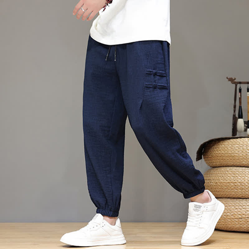 Buddha Stones Pantaloni estivi casual stile Tang, modello harem da uomo, a tinta unita, corti, con tasche. - image 5