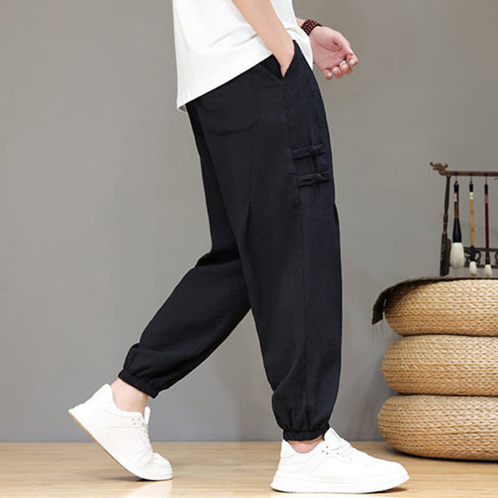 Buddha Stones Pantaloni estivi casual stile Tang, modello harem da uomo, a tinta unita, corti, con tasche. - image 13
