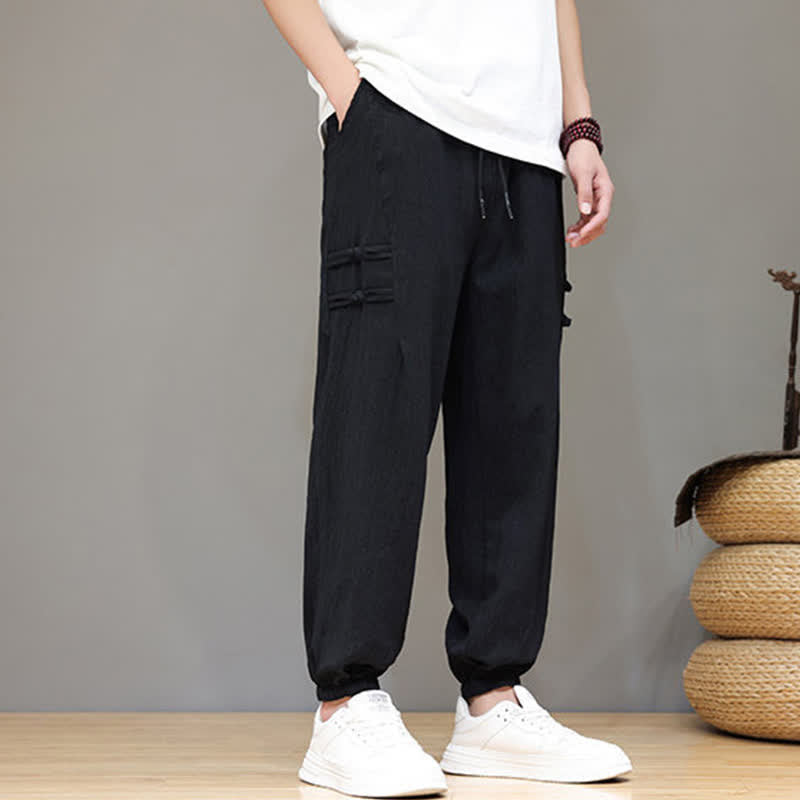 Buddha Stones Pantaloni estivi casual stile Tang, modello harem da uomo, a tinta unita, corti, con tasche. - image 10