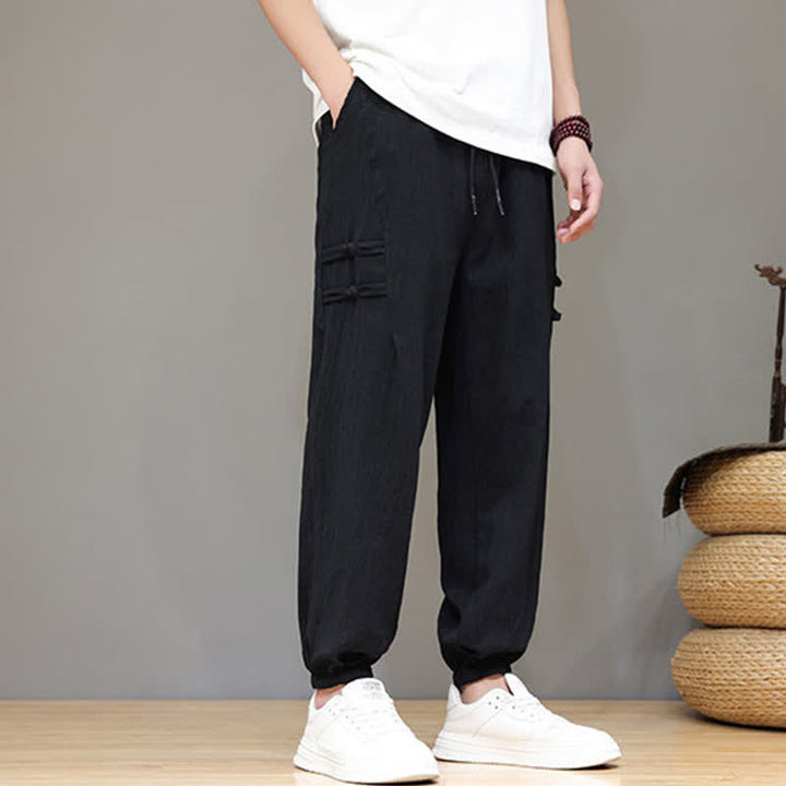 Buddha Stones Pantaloni estivi casual stile Tang, modello harem da uomo, a tinta unita, corti, con tasche. - image 10