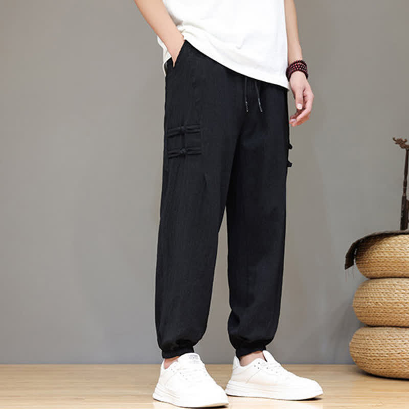 Buddha Stones Pantaloni estivi casual stile Tang, modello harem da uomo, a tinta unita, corti, con tasche. - image 10