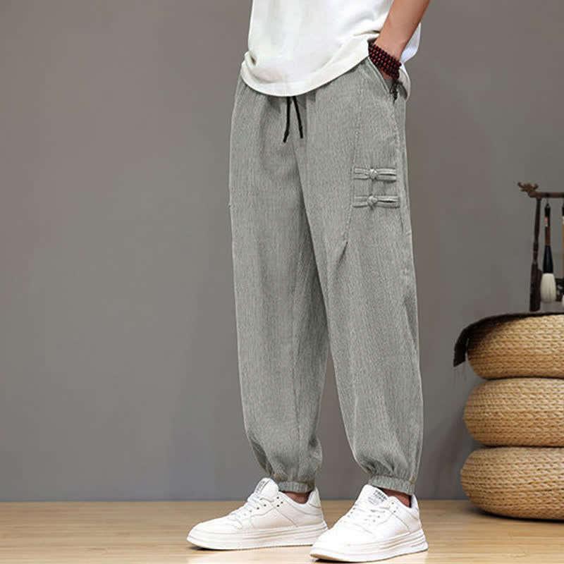 Buddha Stones Pantaloni estivi casual stile Tang, modello harem da uomo, a tinta unita, corti, con tasche. - image 19
