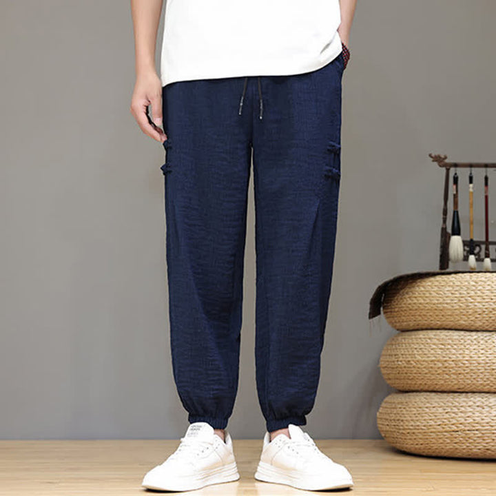 Buddha Stones Pantaloni estivi casual stile Tang, modello harem da uomo, a tinta unita, corti, con tasche. - image 2