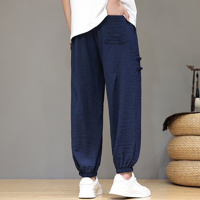 Buddha Stones Pantaloni estivi casual stile Tang, modello harem da uomo, a tinta unita, corti, con tasche. - image 4