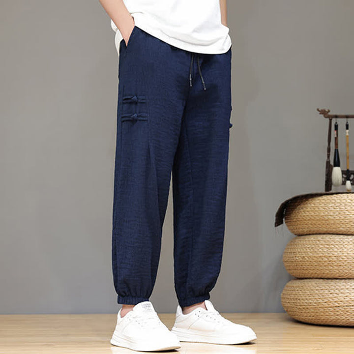 Buddha Stones Pantaloni estivi casual stile Tang, modello harem da uomo, a tinta unita, corti, con tasche. - image 7