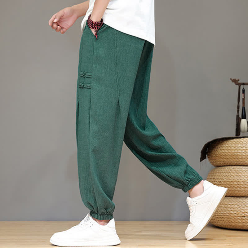 Buddha Stones Pantaloni estivi casual stile Tang, modello harem da uomo, a tinta unita, corti, con tasche. - image 35