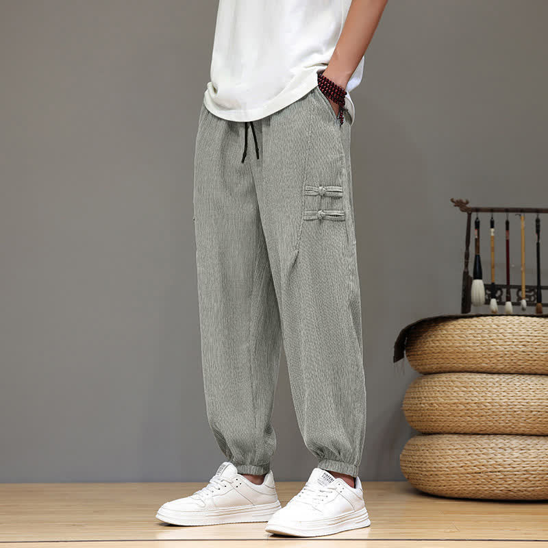 Buddha Stones Pantaloni estivi casual stile Tang, modello harem da uomo, a tinta unita, corti, con tasche. - image 23