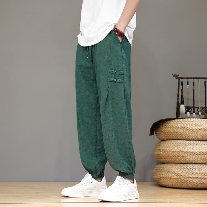 Buddha Stones Pantaloni estivi casual stile Tang, modello harem da uomo, a tinta unita, corti, con tasche. - image 37