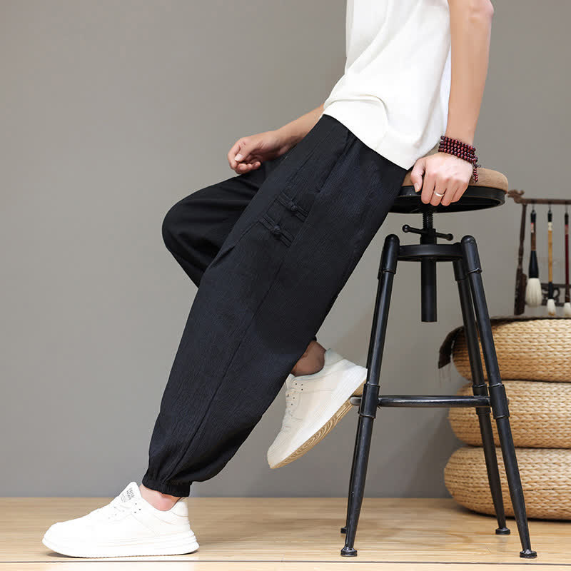 Buddha Stones Pantaloni estivi casual stile Tang, modello harem da uomo, a tinta unita, corti, con tasche. - image 16