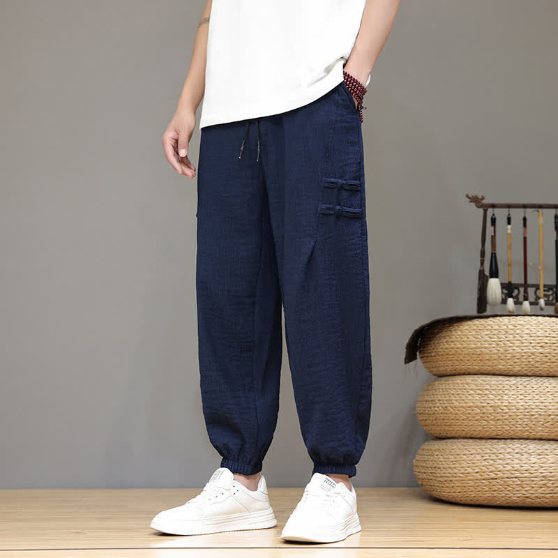 Buddha Stones Pantaloni estivi casual stile Tang, modello harem da uomo, a tinta unita, corti, con tasche. - image 8