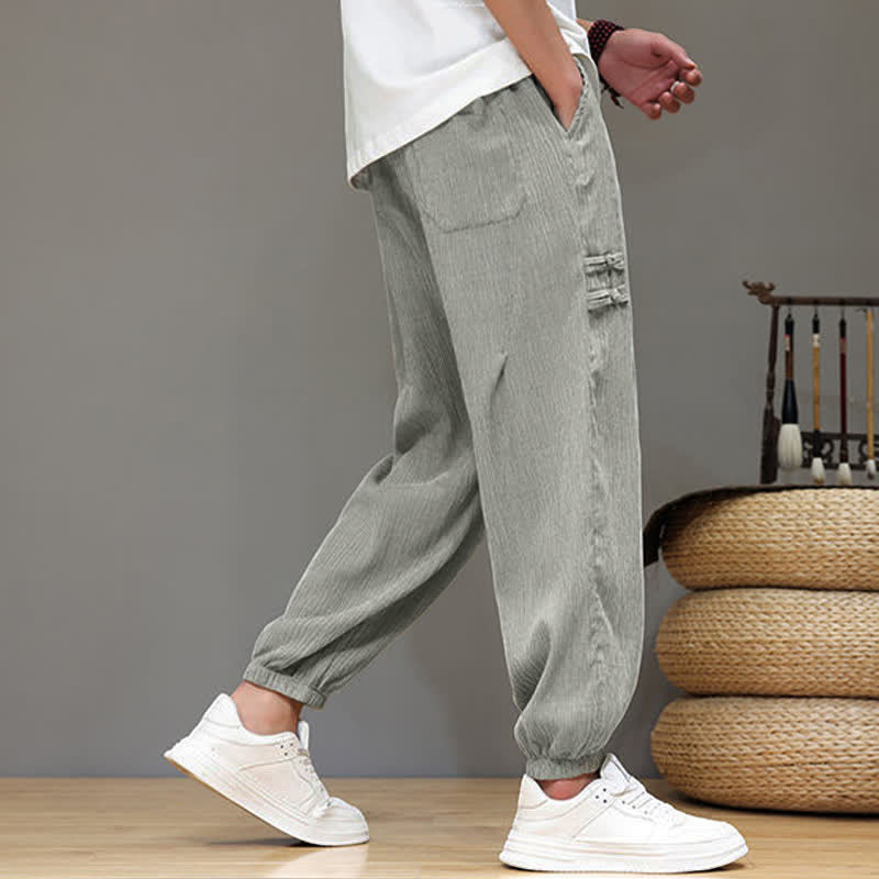 Buddha Stones Pantaloni estivi casual stile Tang, modello harem da uomo, a tinta unita, corti, con tasche. - image 22