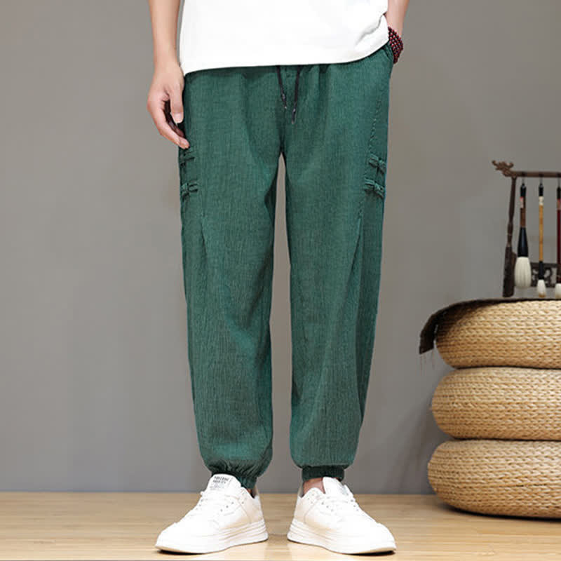Buddha Stones Pantaloni estivi casual stile Tang, modello harem da uomo, a tinta unita, corti, con tasche. - image 36