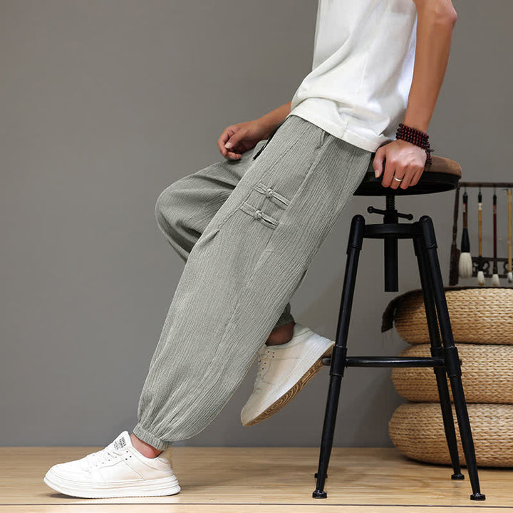 Buddha Stones Pantaloni estivi casual stile Tang, modello harem da uomo, a tinta unita, corti, con tasche. - image 25
