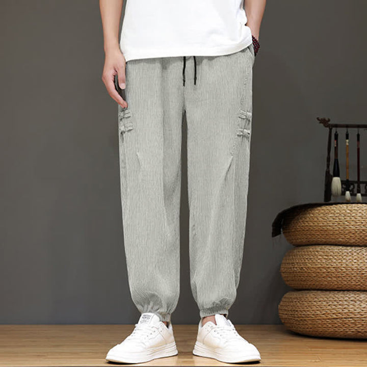 Buddha Stones Pantaloni estivi casual stile Tang, modello harem da uomo, a tinta unita, corti, con tasche. - image 18