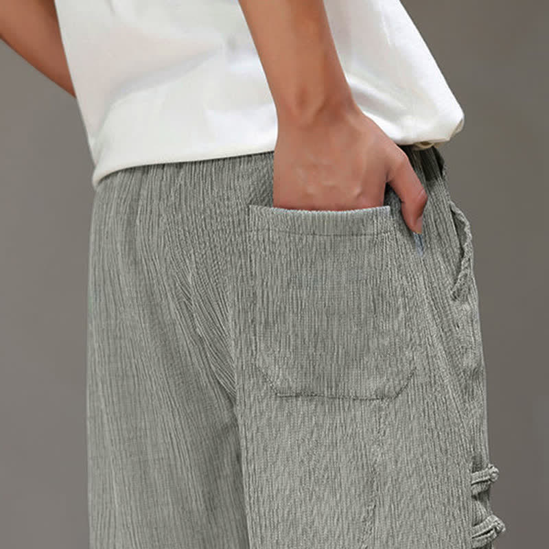 Buddha Stones Pantaloni estivi casual stile Tang, modello harem da uomo, a tinta unita, corti, con tasche. - image 28