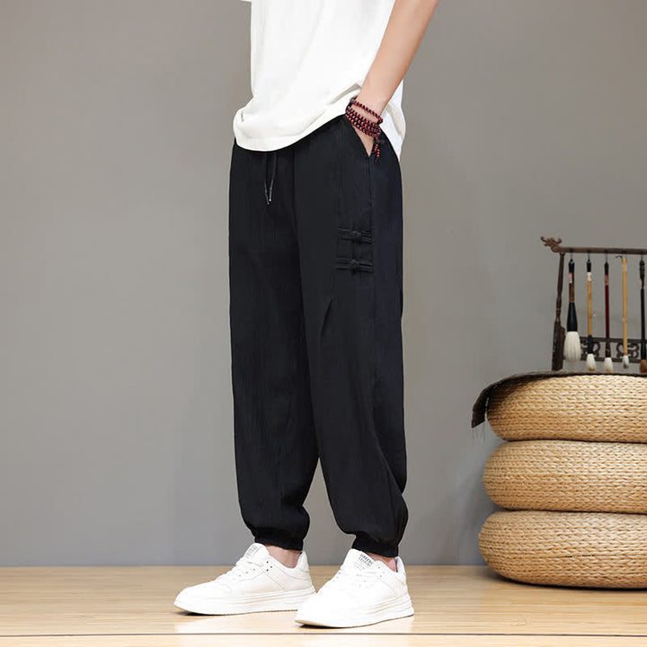 Buddha Stones Pantaloni estivi casual stile Tang, modello harem da uomo, a tinta unita, corti, con tasche. - image 14