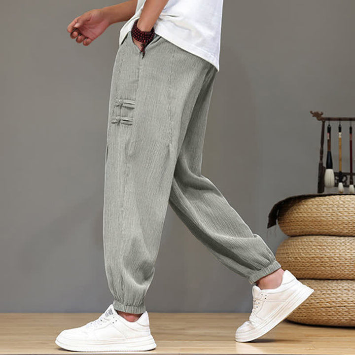 Buddha Stones Pantaloni estivi casual stile Tang, modello harem da uomo, a tinta unita, corti, con tasche. - image 24
