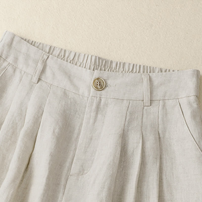 Buddha Stones Pantaloni capri estivi casual minimalisti con bottoni, tinta unita, pantaloni harem da donna con tasca - image 2
