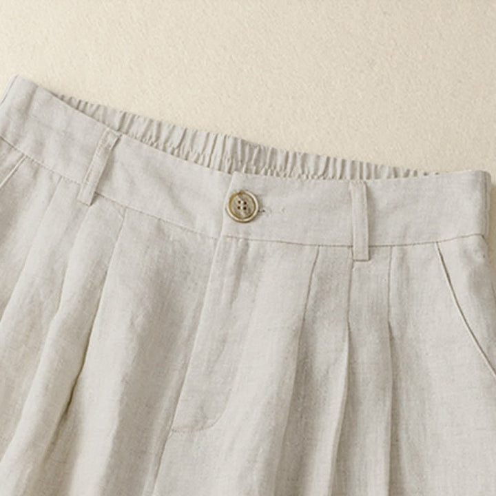 Buddha Stones Pantaloni capri estivi casual minimalisti con bottoni, tinta unita, pantaloni harem da donna con tasca - image 2