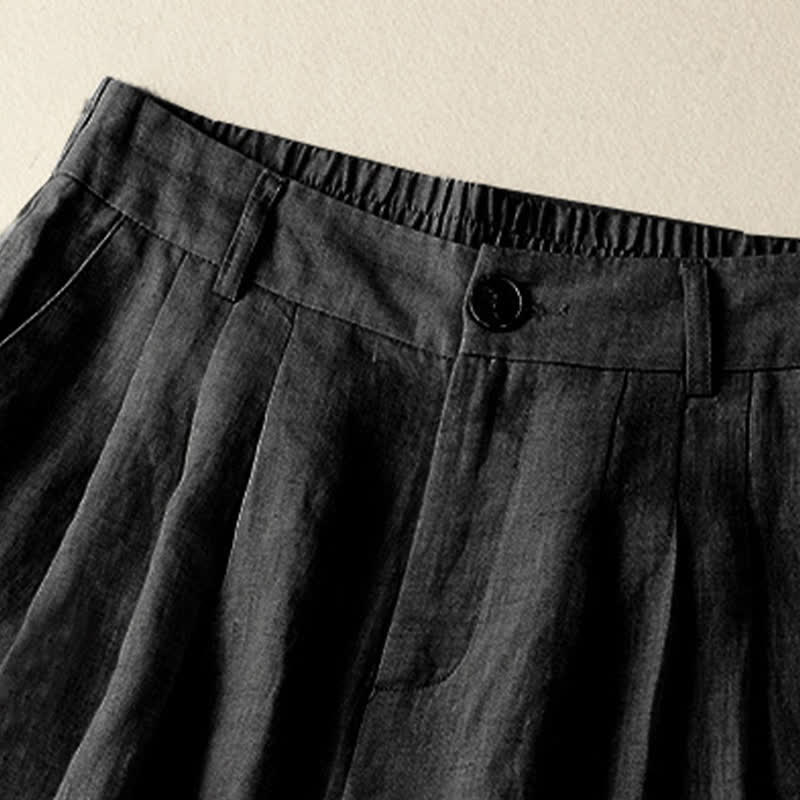 Buddha Stones Pantaloni capri estivi casual minimalisti con bottoni, tinta unita, pantaloni harem da donna con tasca - image 10