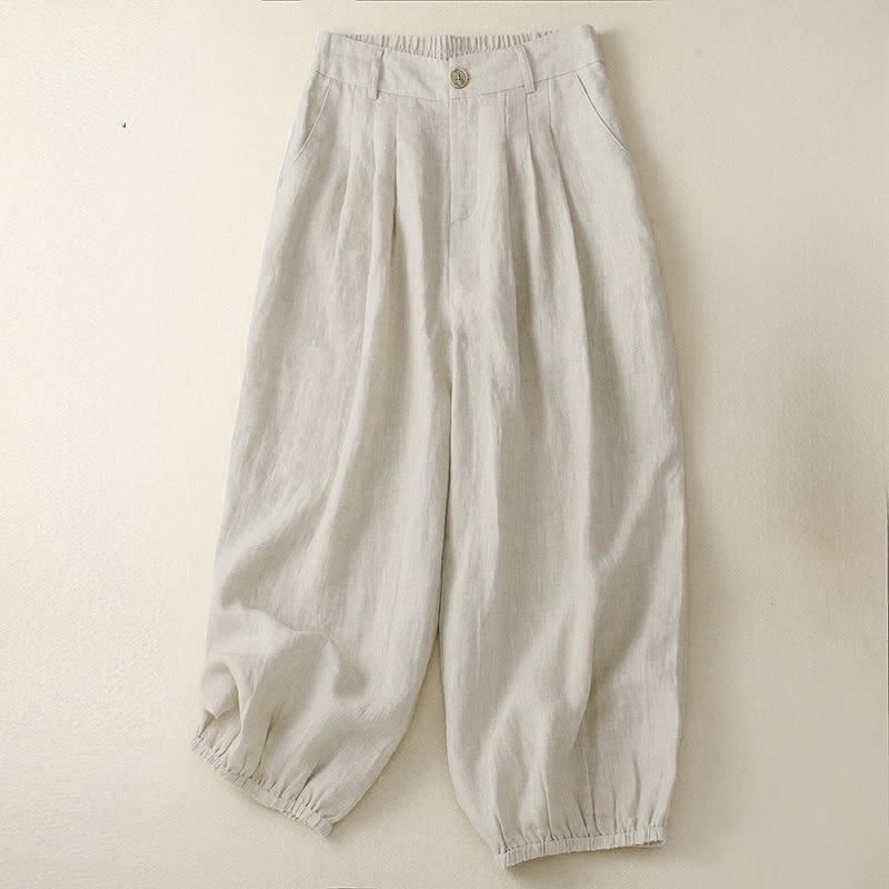 Buddha Stones Pantaloni capri estivi casual minimalisti con bottoni, tinta unita, pantaloni harem da donna con tasca - Biancheria - US8-10, UK/AU12-14, EU40-42 (2XL) - image 0