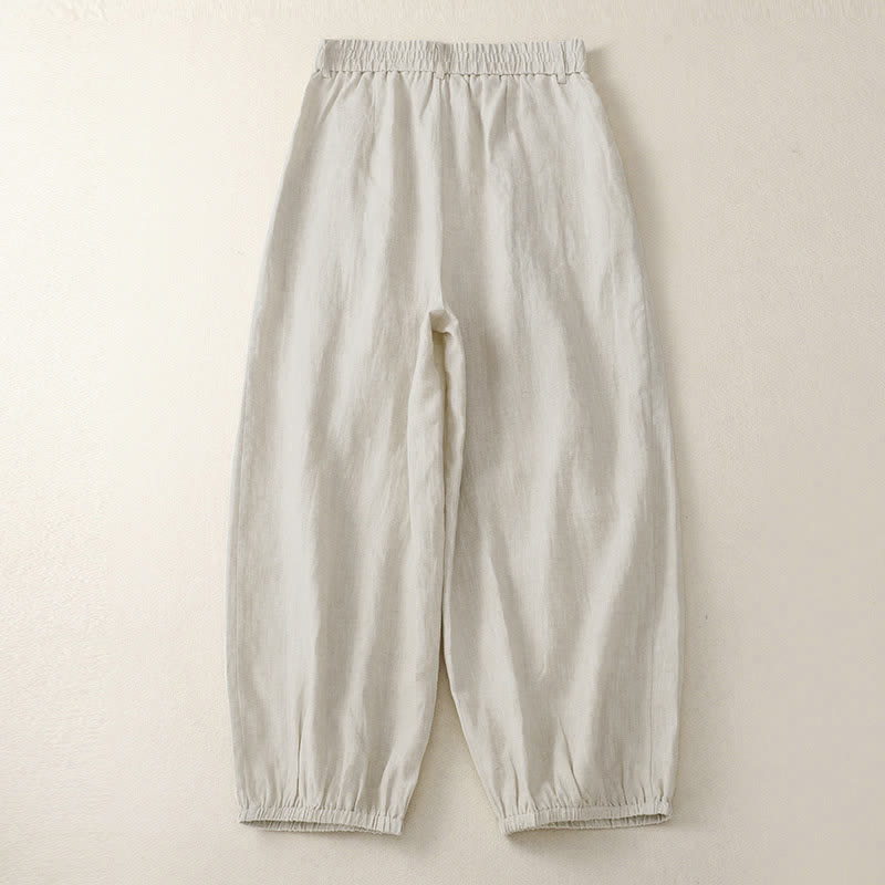 Buddha Stones Pantaloni capri estivi casual minimalisti con bottoni, tinta unita, pantaloni harem da donna con tasca - image 1