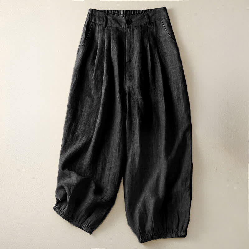 Buddha Stones Pantaloni capri estivi casual minimalisti con bottoni, tinta unita, pantaloni harem da donna con tasca - Nero - US8-10, UK/AU12-14, EU40-42 (2XL) - image 9