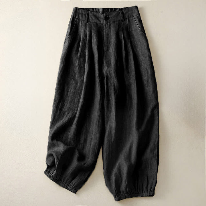 Buddha Stones Pantaloni capri estivi casual minimalisti con bottoni, tinta unita, pantaloni harem da donna con tasca - Nero - US8-10, UK/AU12-14, EU40-42 (2XL) - image 9