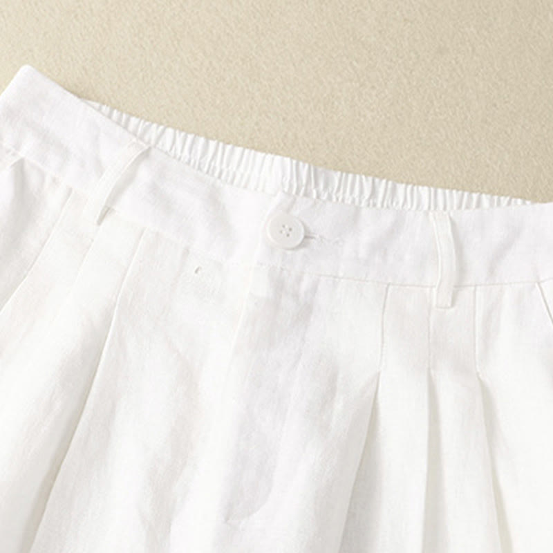 Buddha Stones Pantaloni capri estivi casual minimalisti con bottoni, tinta unita, pantaloni harem da donna con tasca - image 17