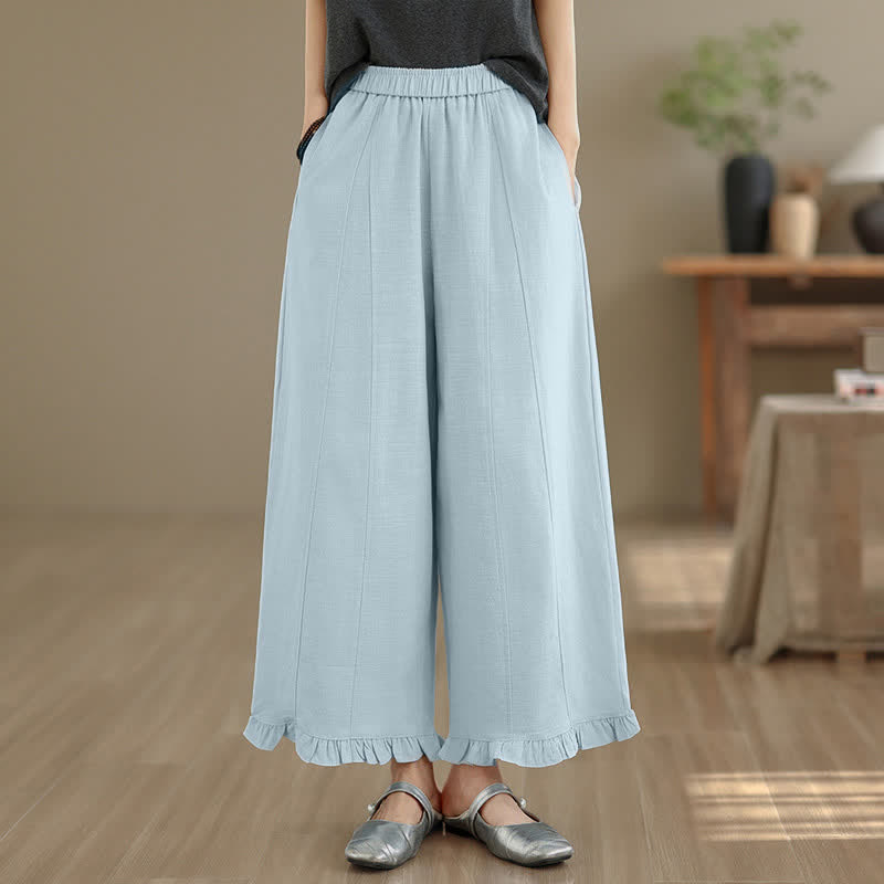 Pantaloni corti da donna a gamba larga con tasche, stile minimalista estivo, casual, con motivo Buddha Stones. - Azzurro polvere - US8-10, UK/AU12-14, EU40-42 (2XL) - image 0