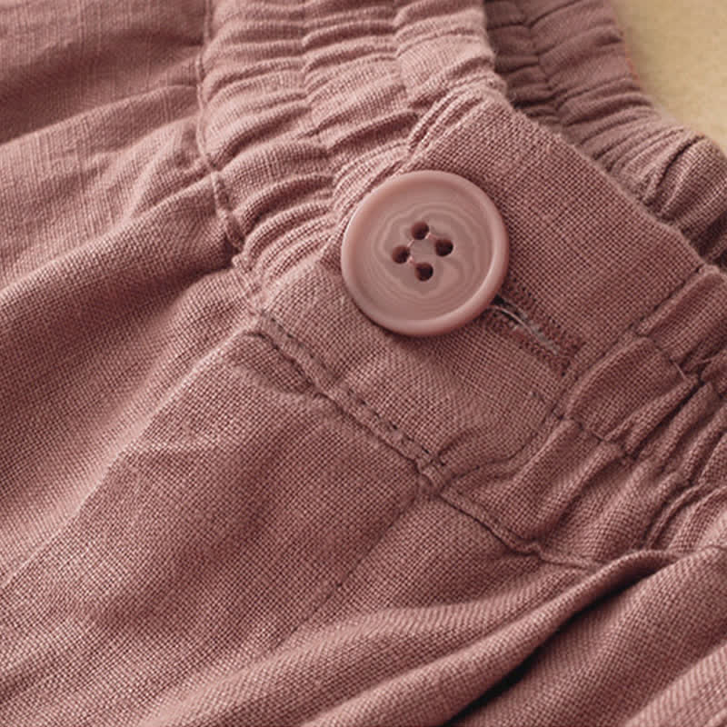 Buddha Stones Pantaloni estivi casual minimalisti con bottoni, tinta unita, alla caviglia, da donna, a gamba larga con tasca - image 10
